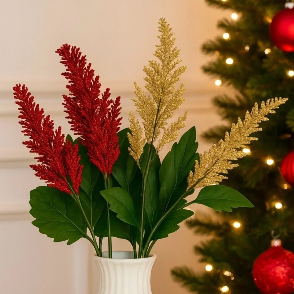 Red and Gold Glitter Astilbe Holiday Florals Bush